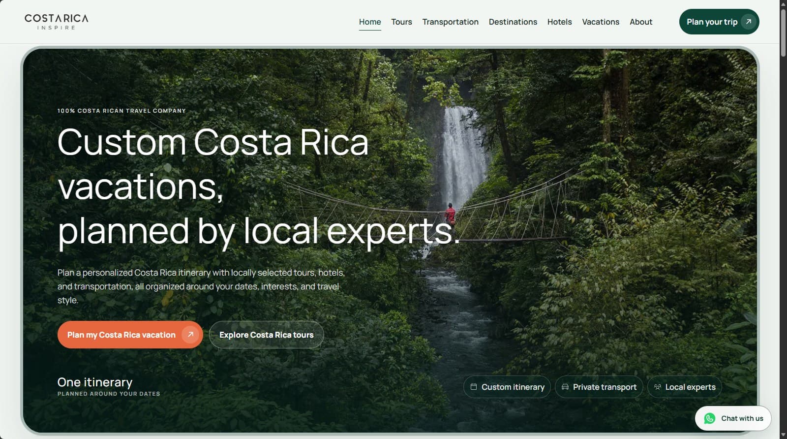 Costa Rica Inspire homepage after redesign