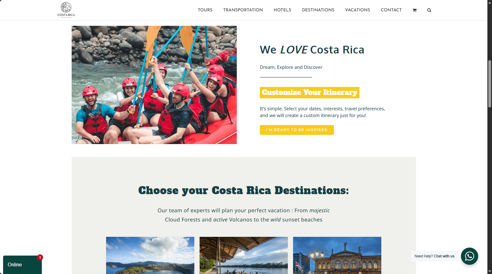 Costa Rica Inspire homepage before redesign